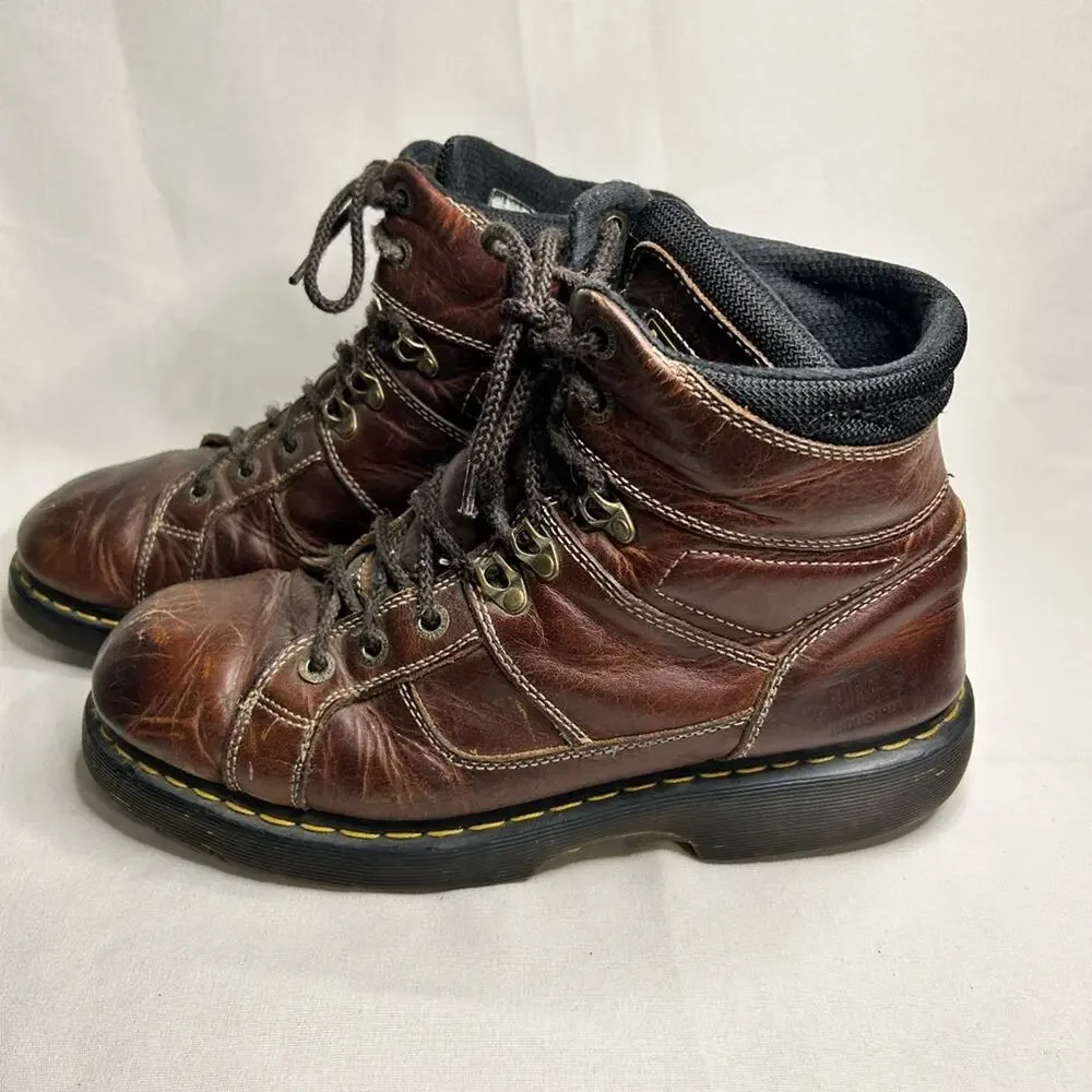 VTG Dr. Martens Industrial Brown distressed Leather Lace-Up Hiking work Boots 13